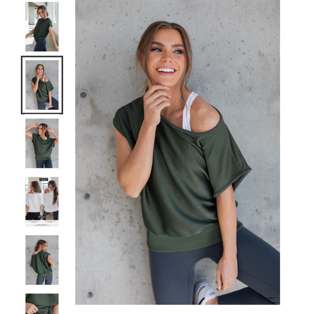 SAVVI XS-SM Olive Green Ribbed Kimono Sleeve KARLI Top